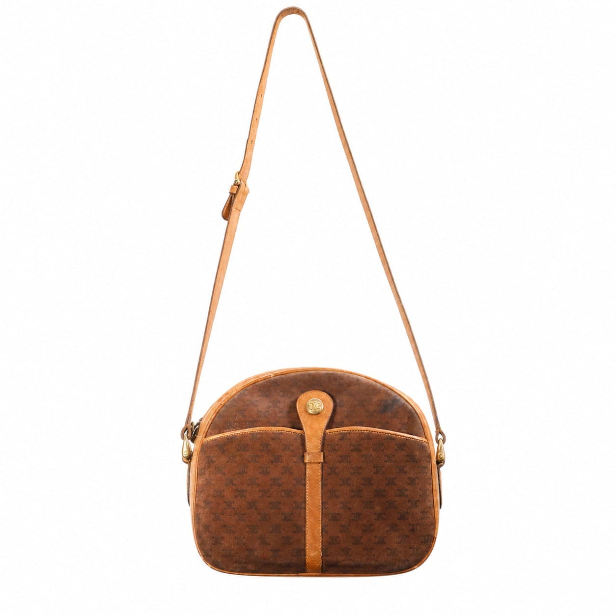 Céline Macadam Suede Leather Crossbody Shoulder Bag Handbag Purse Brown