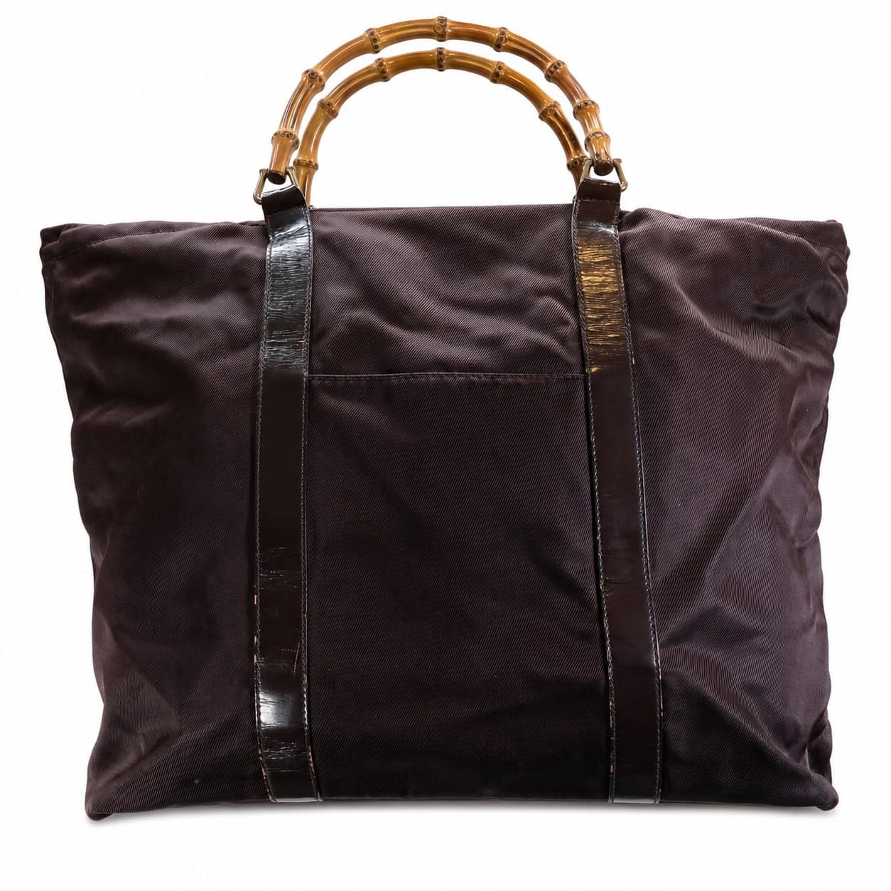 Gucci Bamboo Nylon Leather Tote Bag Handbag Purse Brown Top Handle