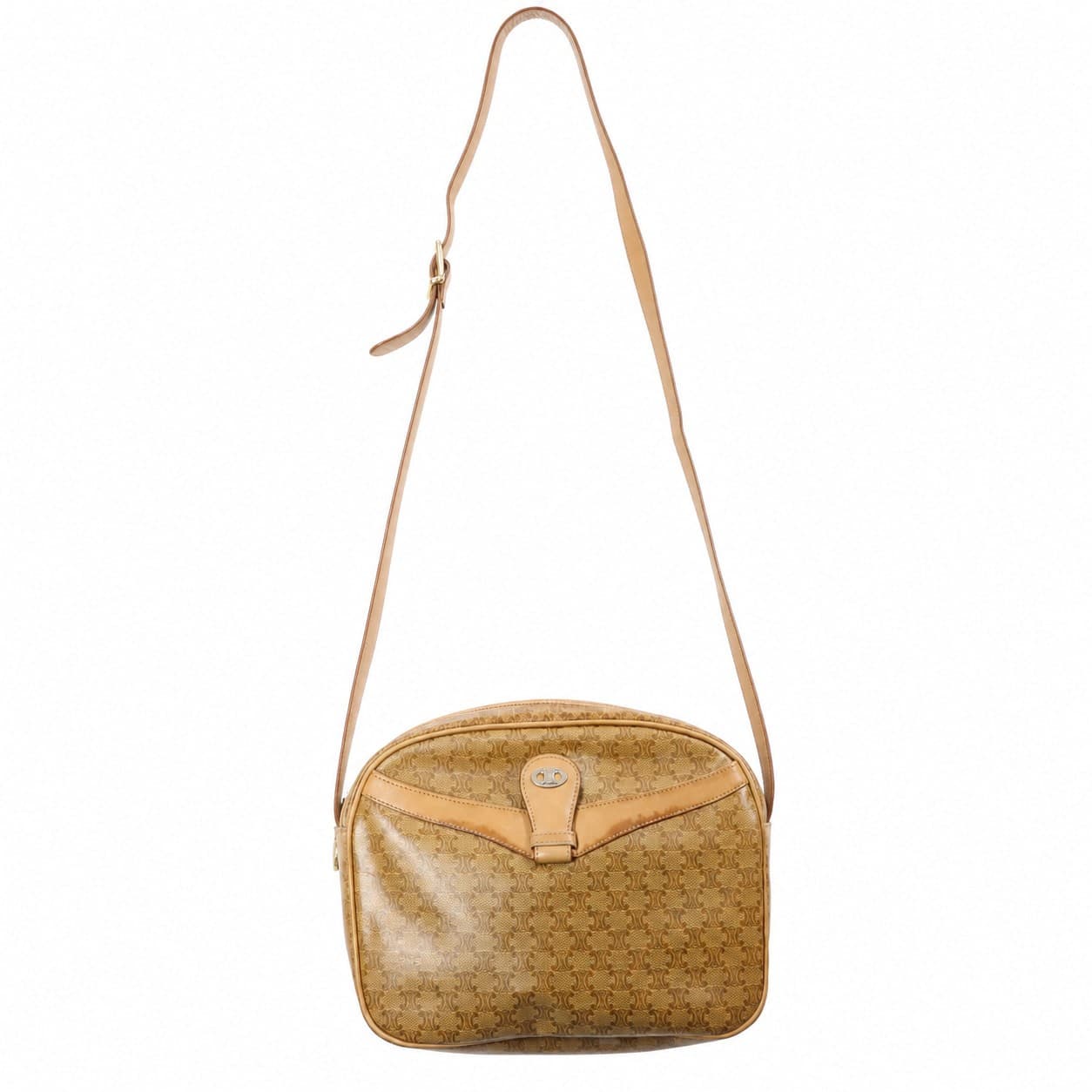 Céline Macadam Monogram Canvas Leather Crossbody Shoulder Bag Beige