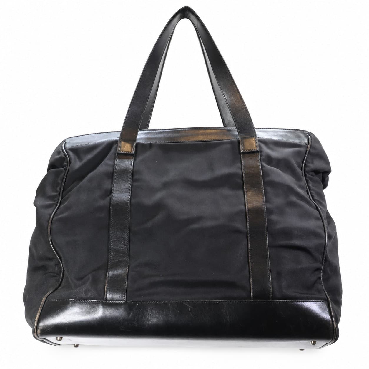 Gucci Black Nylon Leather Tote Handbag Purse Bag