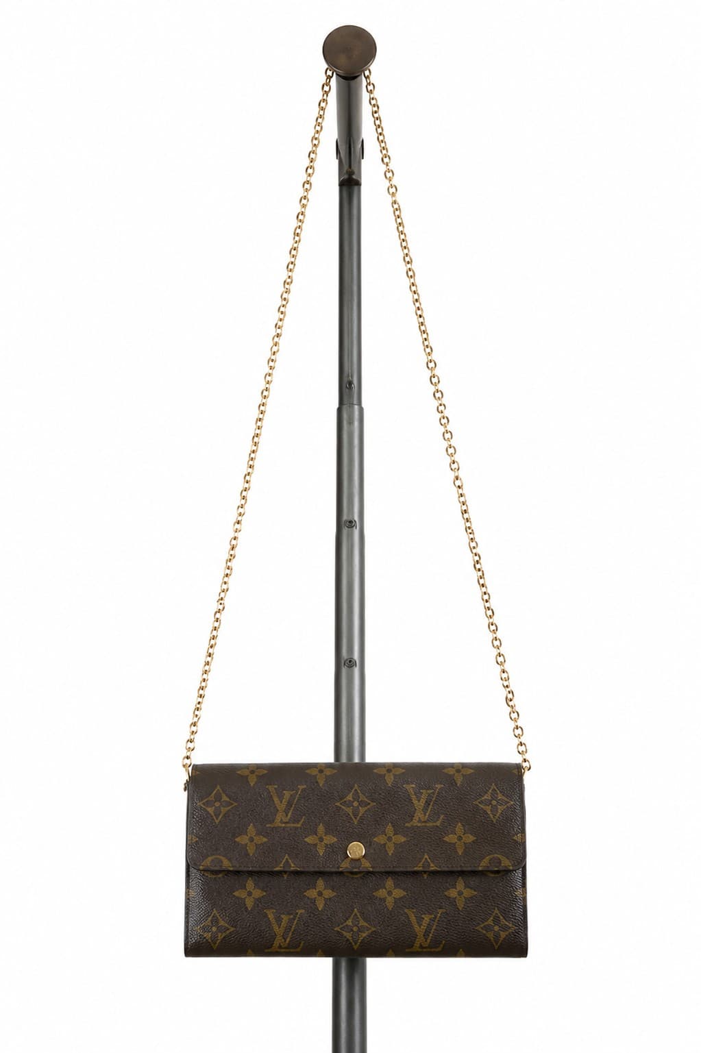Louis Vuitton Monogram Canvas Wallet On Chain Purse Handbag Clutch Brown