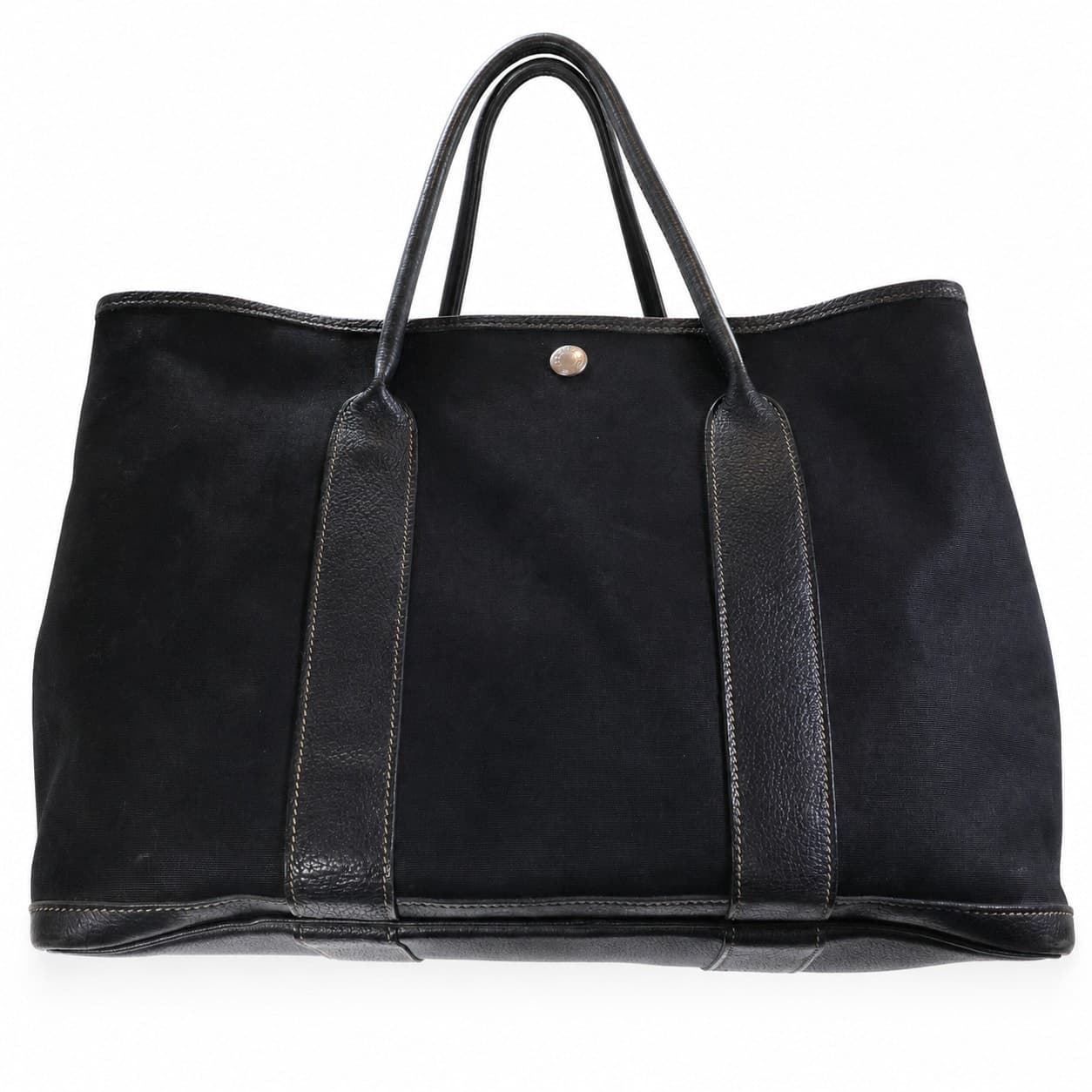 Hermès Garden Party 36 Black Canvas Leather Tote Handbag Bag Purse