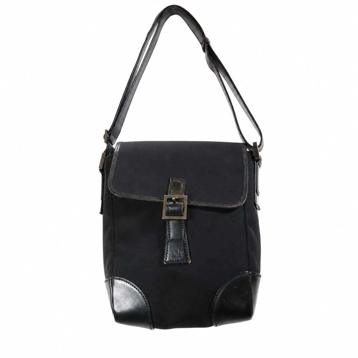 Gucci Black Canvas Leather Shoulder Bag Crossbody Purse Handbag