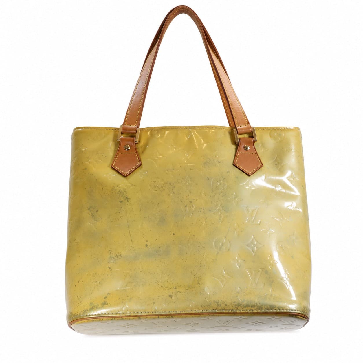 Louis Vuitton Houston Vernis Yellow Patent Leather Monogram Tote Handbag Purse