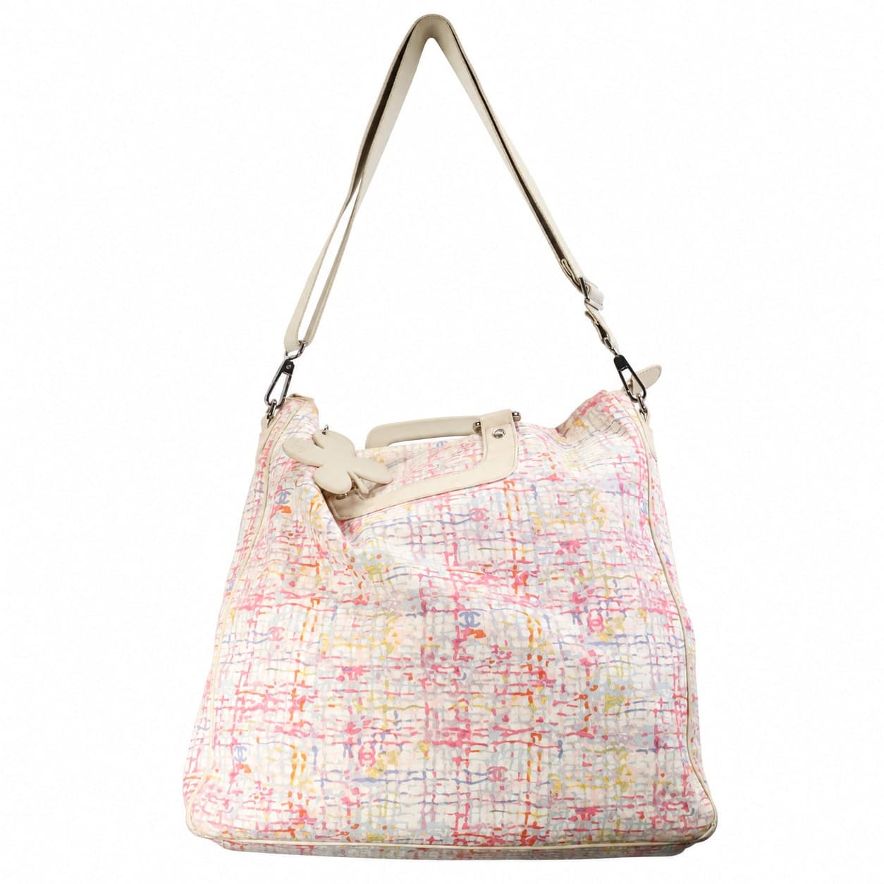 Chanel Multicolor Printed Canvas Tote Bag Purse Handbag Shoulder Bag Butterfly Charm