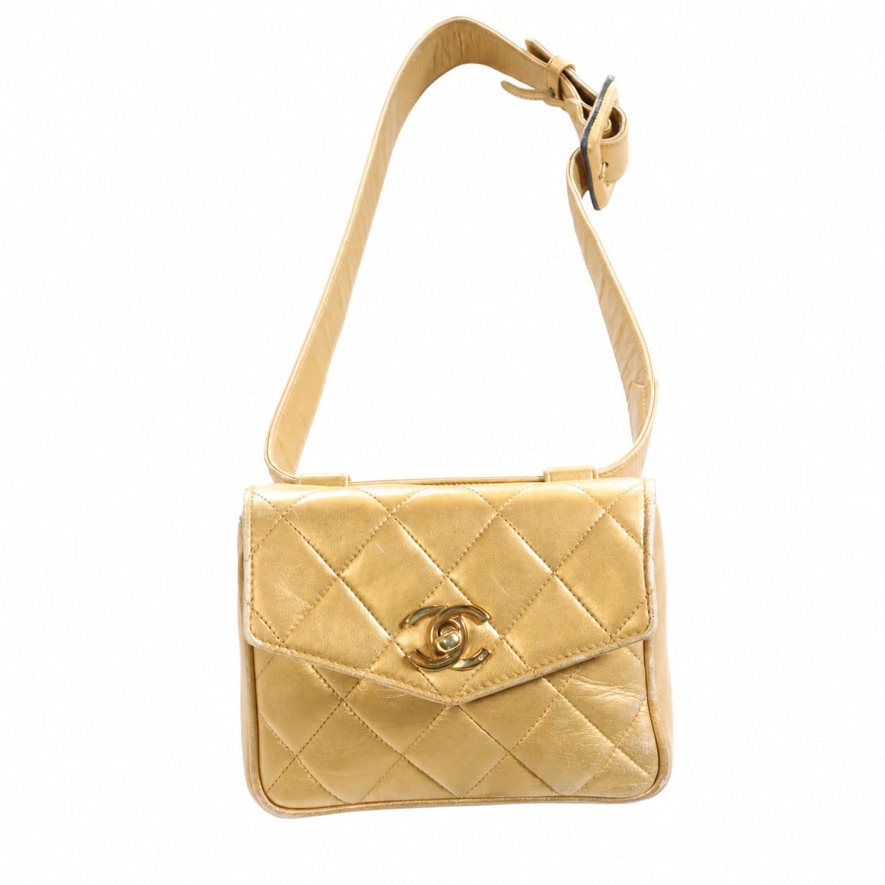 Chanel Quilted Lambskin Mini Flap Crossbody Shoulder Bag Handbag Purse Gold