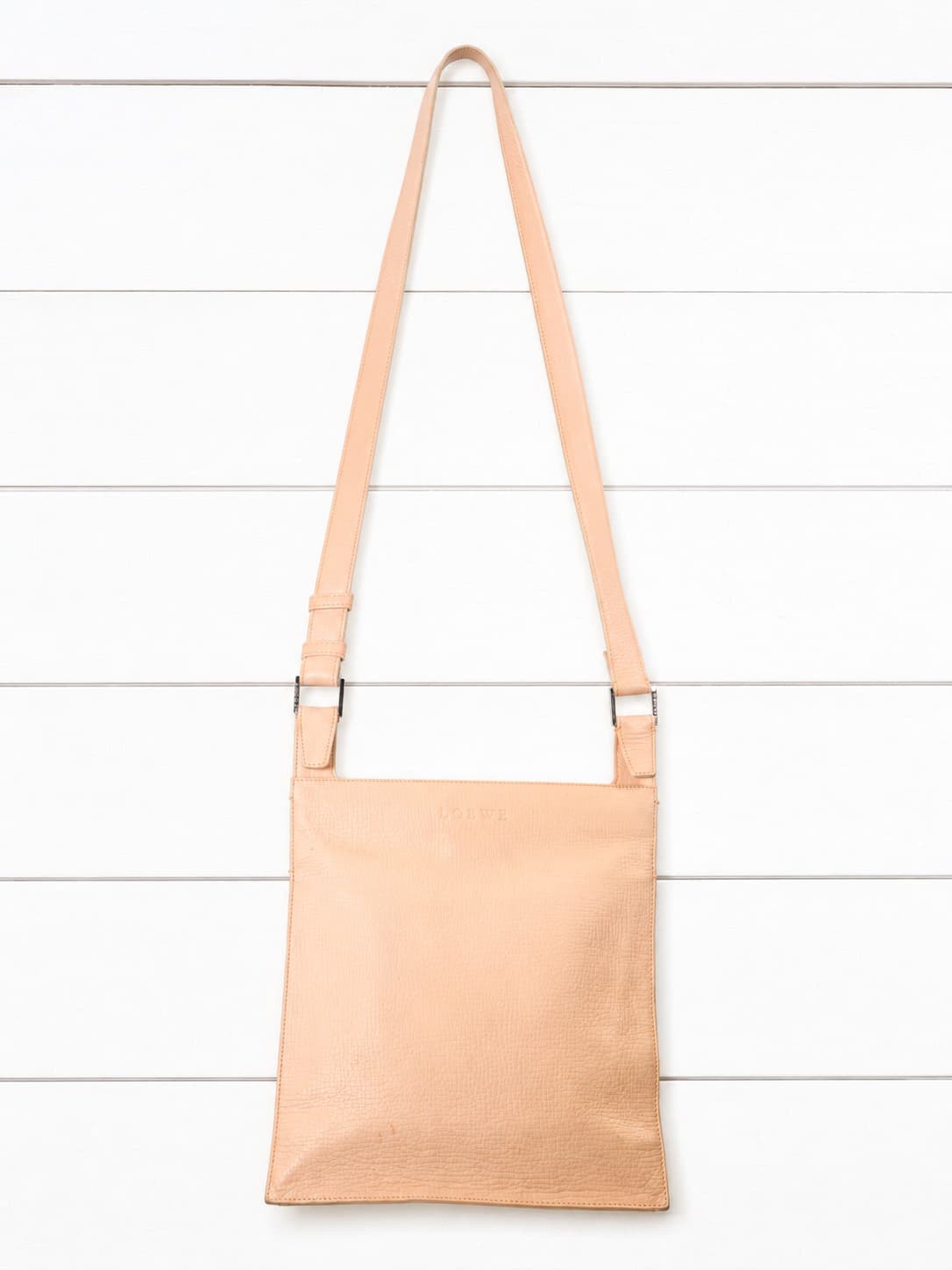 Loewe Beige Leather Flat Crossbody Messenger Bag Purse Shoulder Bag