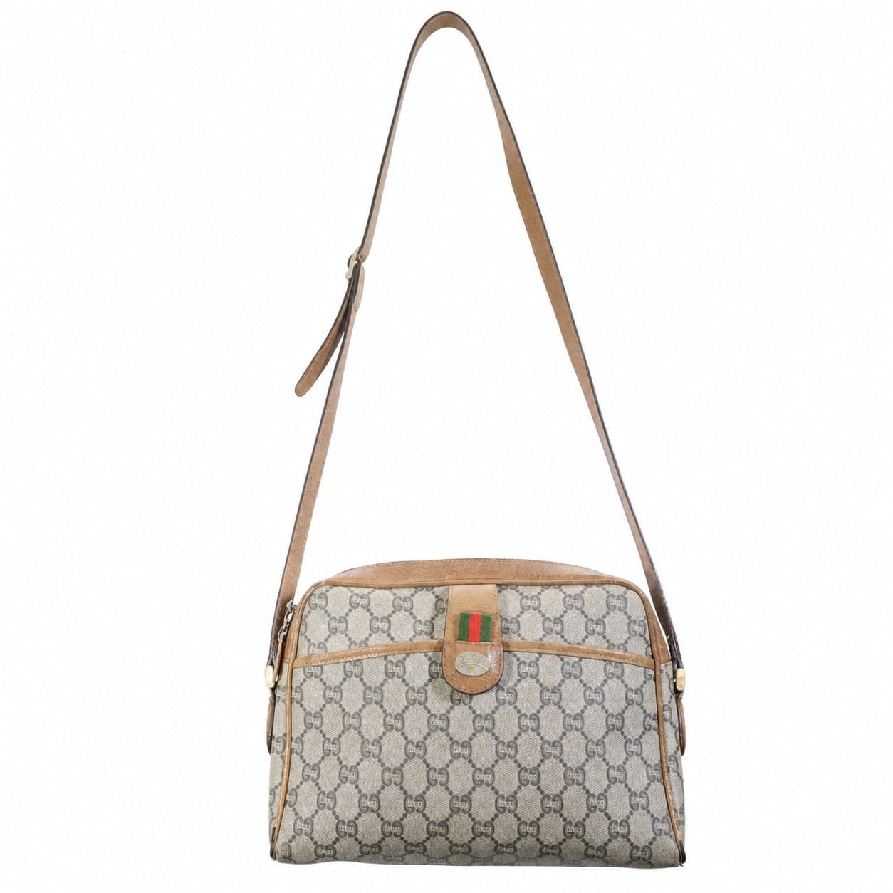 Gucci Plus GG Coated Canvas Crossbody Shoulder Bag Handbag Purse Beige