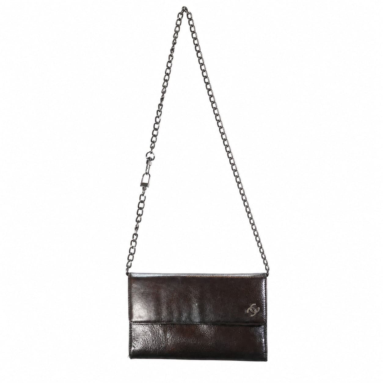 Chanel Wallet On Chain WOC Black Leather Silver Hardware Crossbody Bag Purse