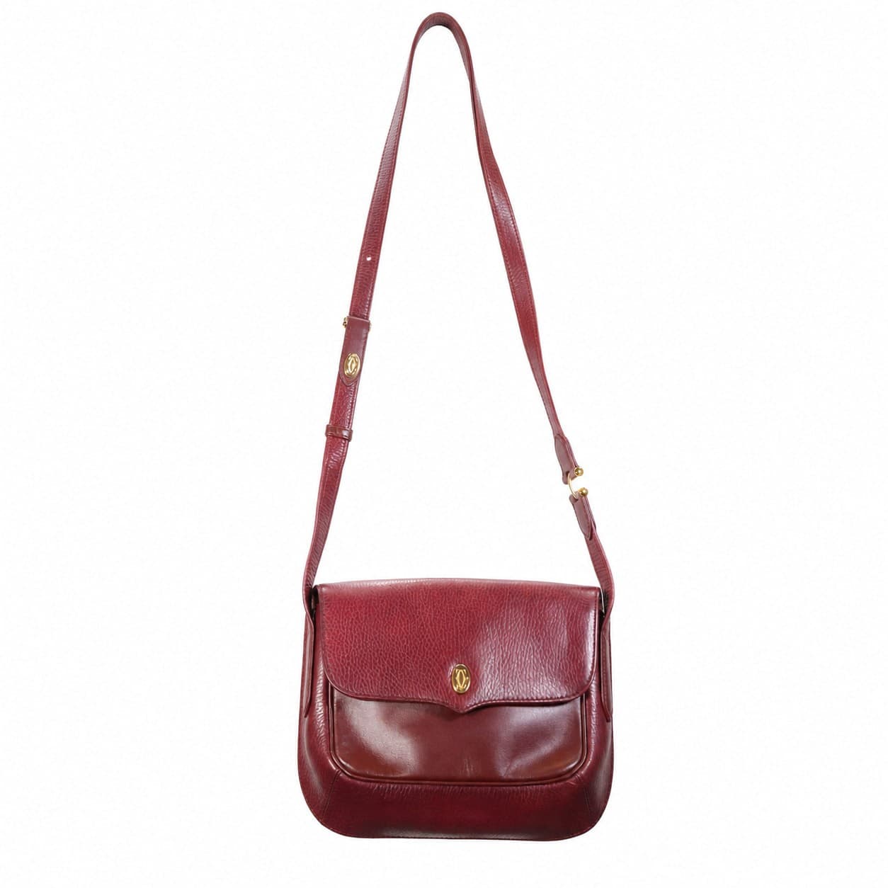 Cartier Must De Cartier Burgundy Leather Crossbody Shoulder Bag Handbag Purse