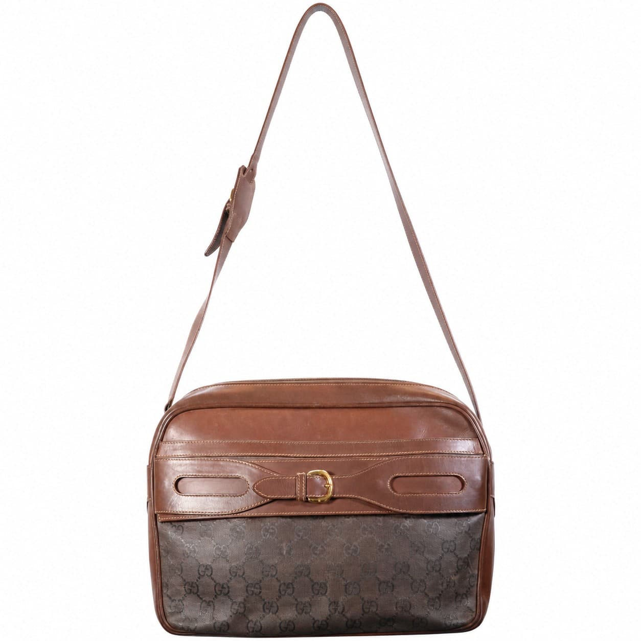 Gucci GG Supreme Canvas Brown Leather Crossbody Shoulder Bag Messenger Handbag Purse