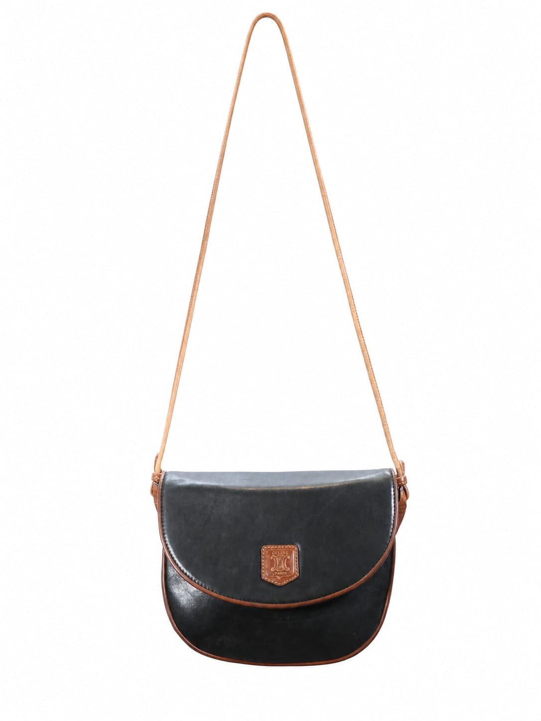 Céline Black Leather Triomphe Saddle Crossbody Shoulder Bag Handbag Purse