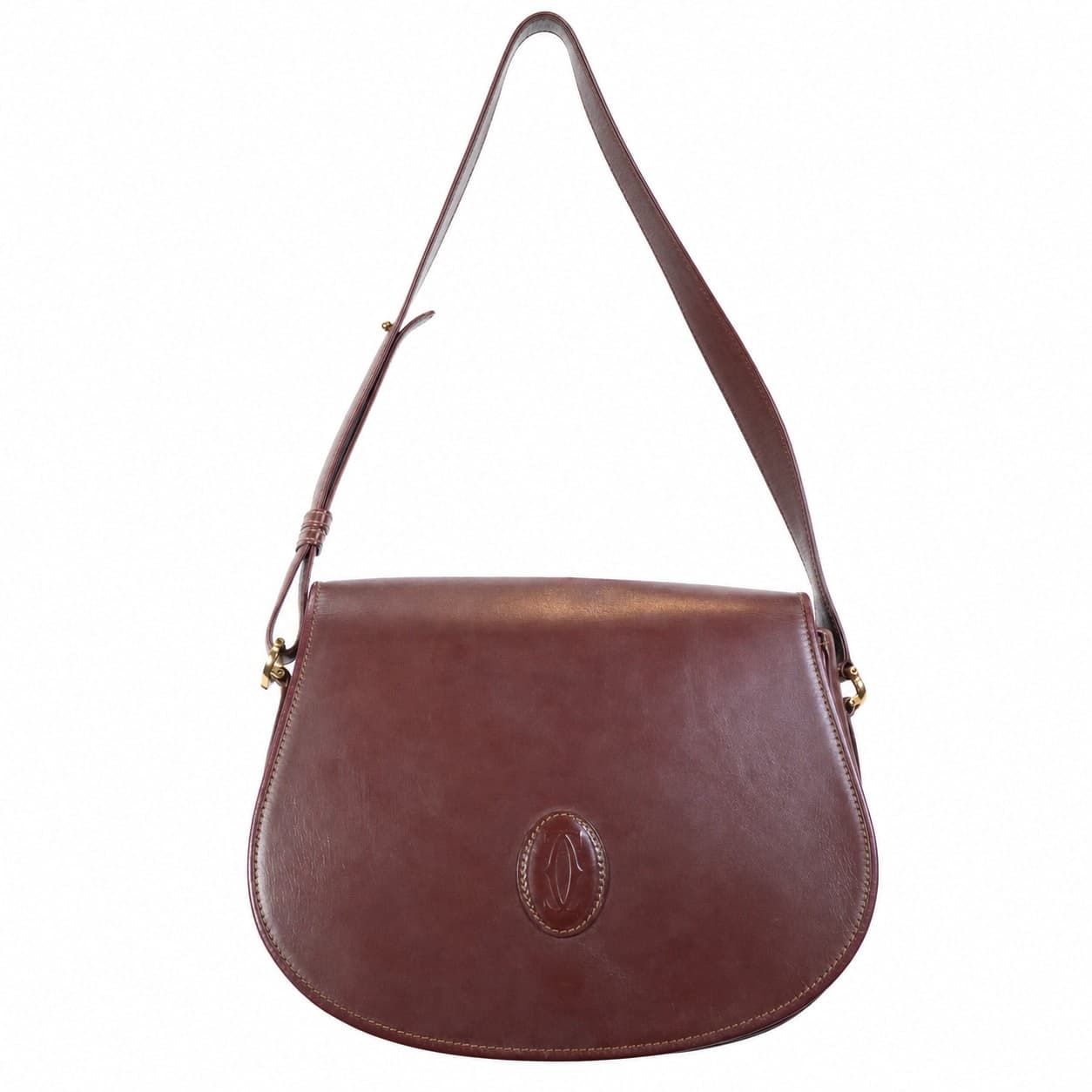 Cartier Must De Cartier Burgundy Leather Saddle Bag Crossbody Shoulder Handbag Purse