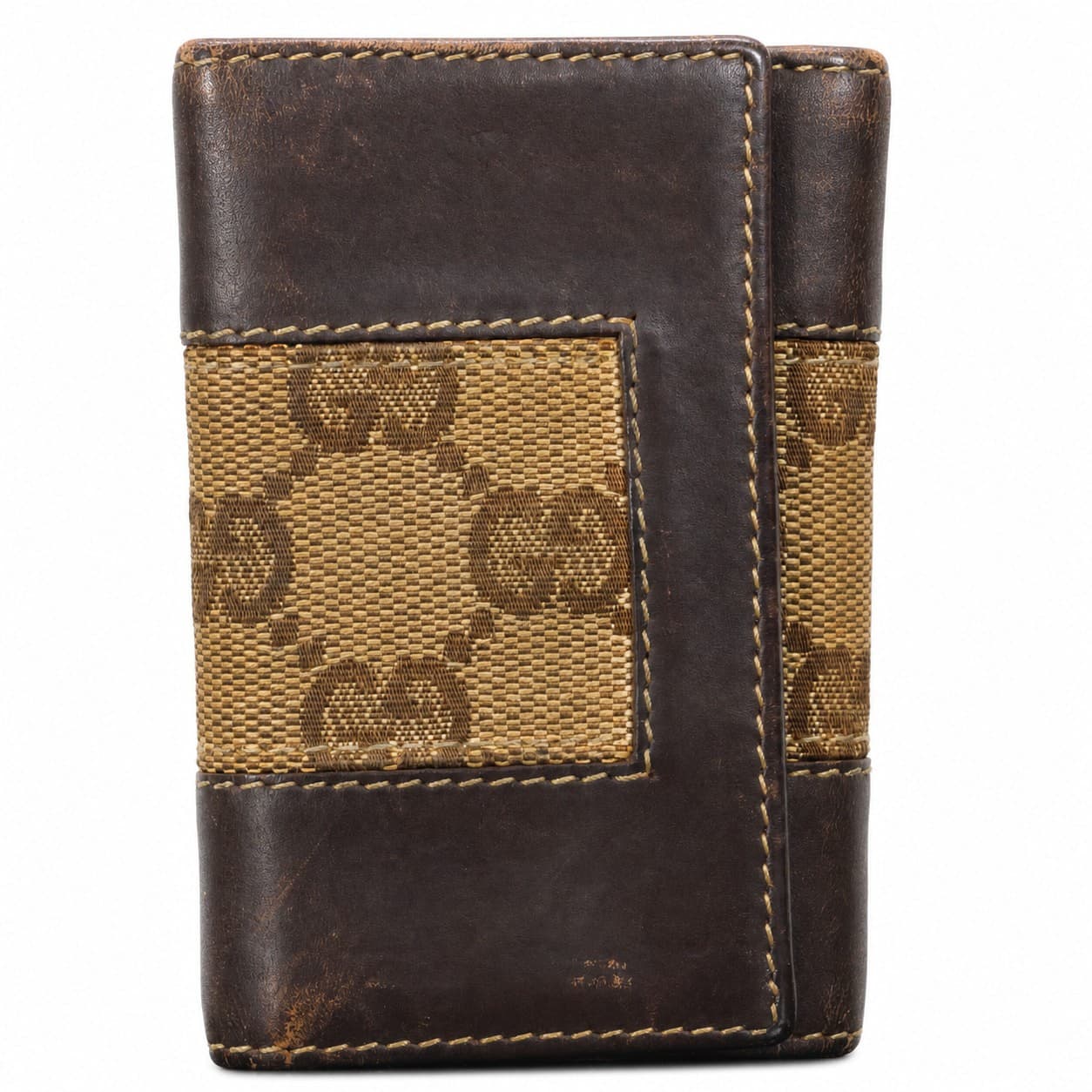 Gucci GG Canvas Leather Trifold Wallet Key Holder Brown Beige Monogram