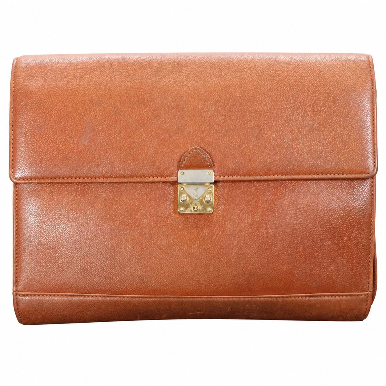 Yves Saint Laurent Cognac Tan Leather Clutch Bag Document Case Handbag Purse