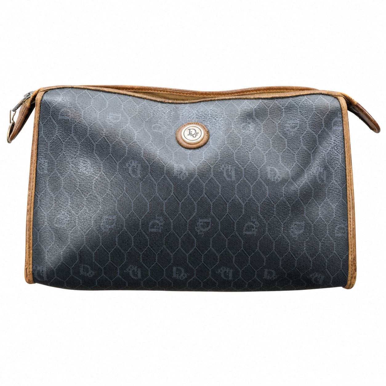 Christian Dior Honeycomb Monogram Canvas Clutch Bag Purse Navy Leather