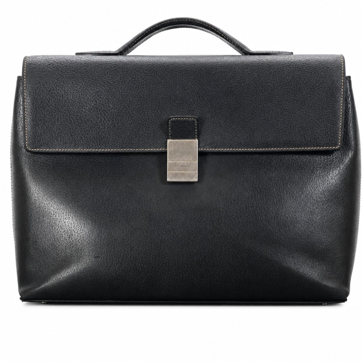 Burberry Black Leather Briefcase Top Handle Bag Handbag Purse Document Case