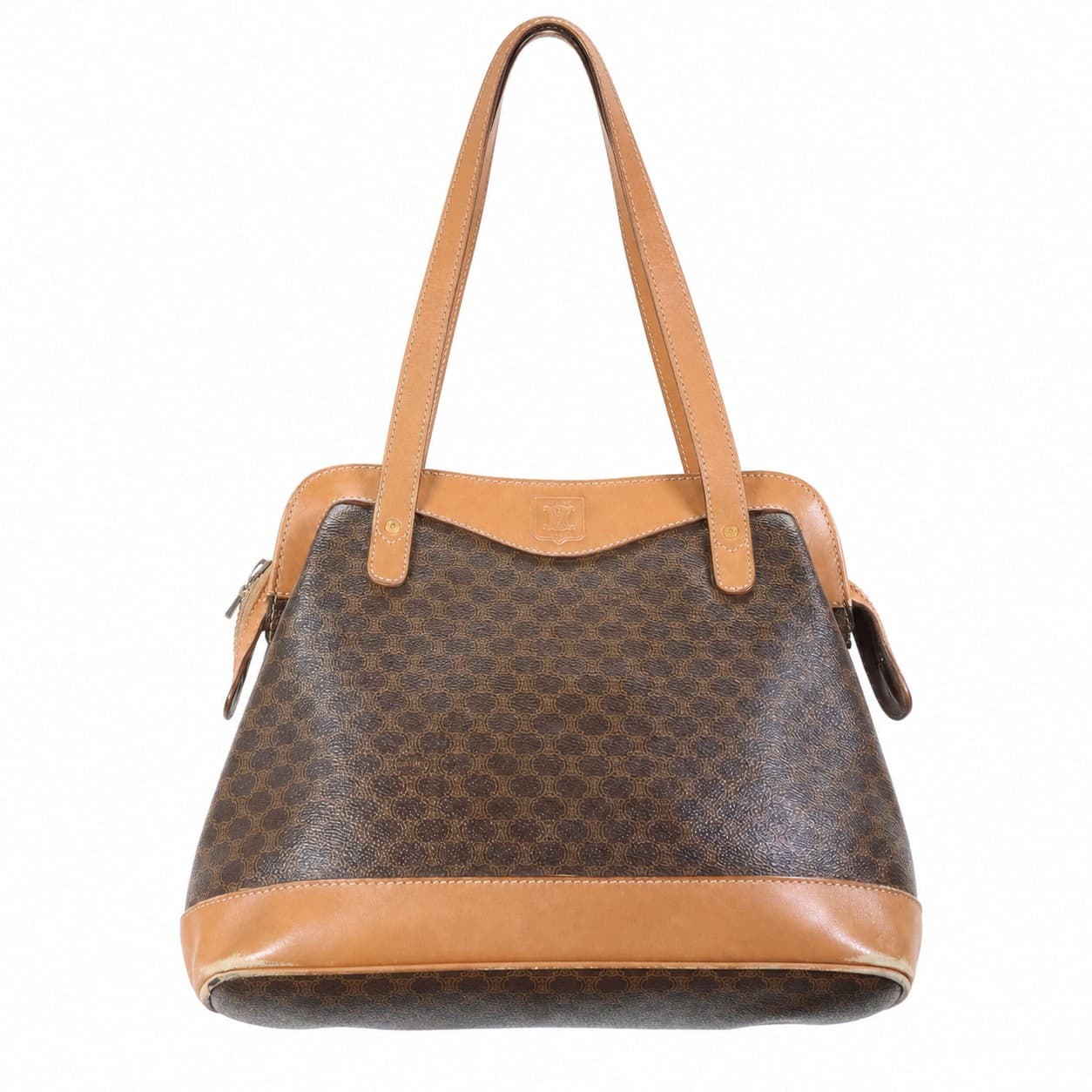 Céline Macadam Monogram Canvas Leather Shoulder Bag Handbag Purse Brown