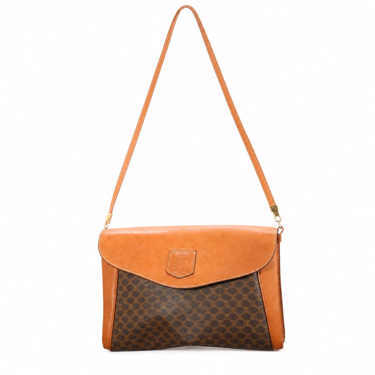 Céline Macadam Monogram Canvas Leather Shoulder Bag Crossbody Purse Handbag Brown