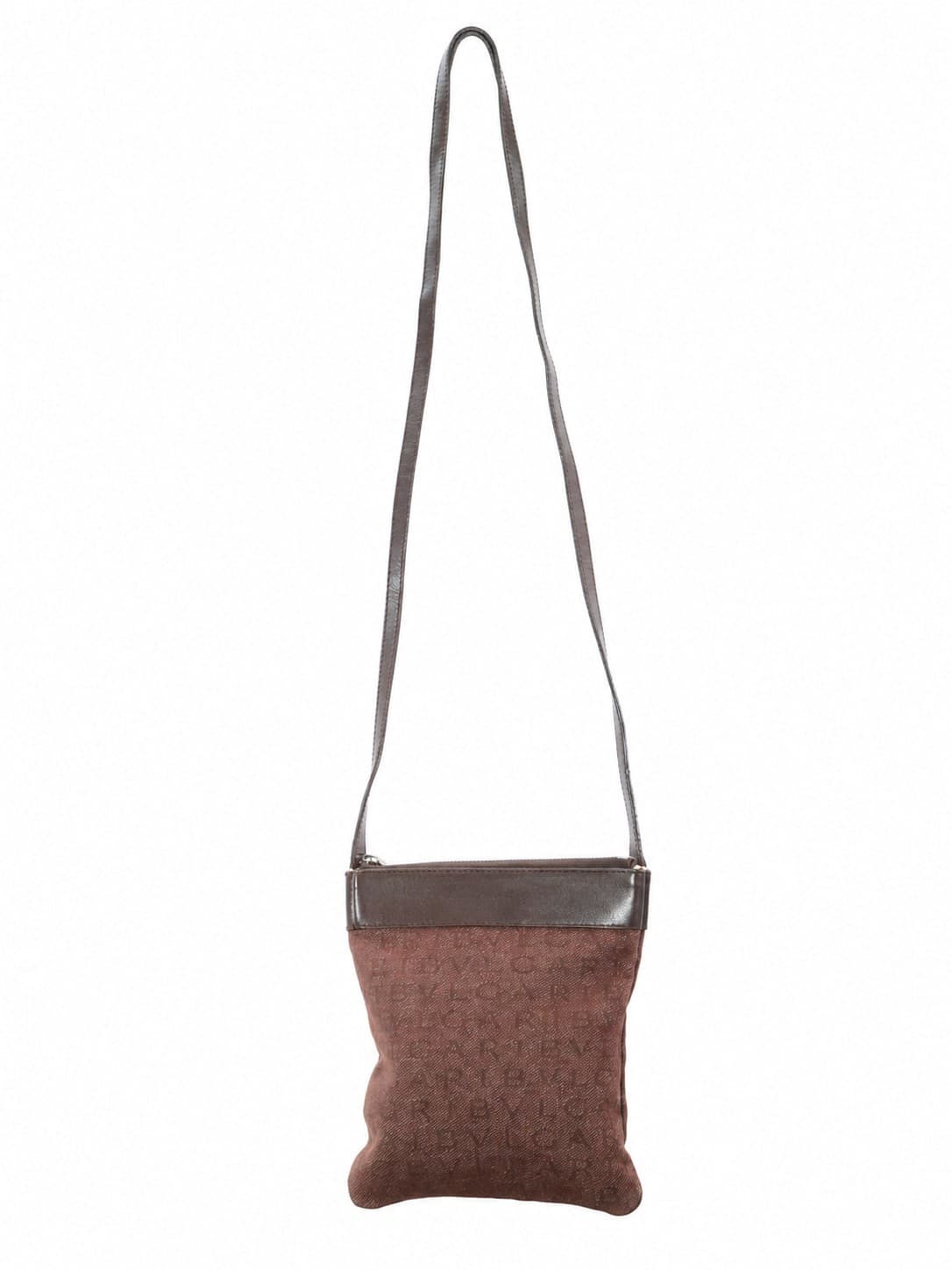 Bulgari Logomania Brown Canvas Leather Crossbody Bag Handbag Purse Shoulder Bag