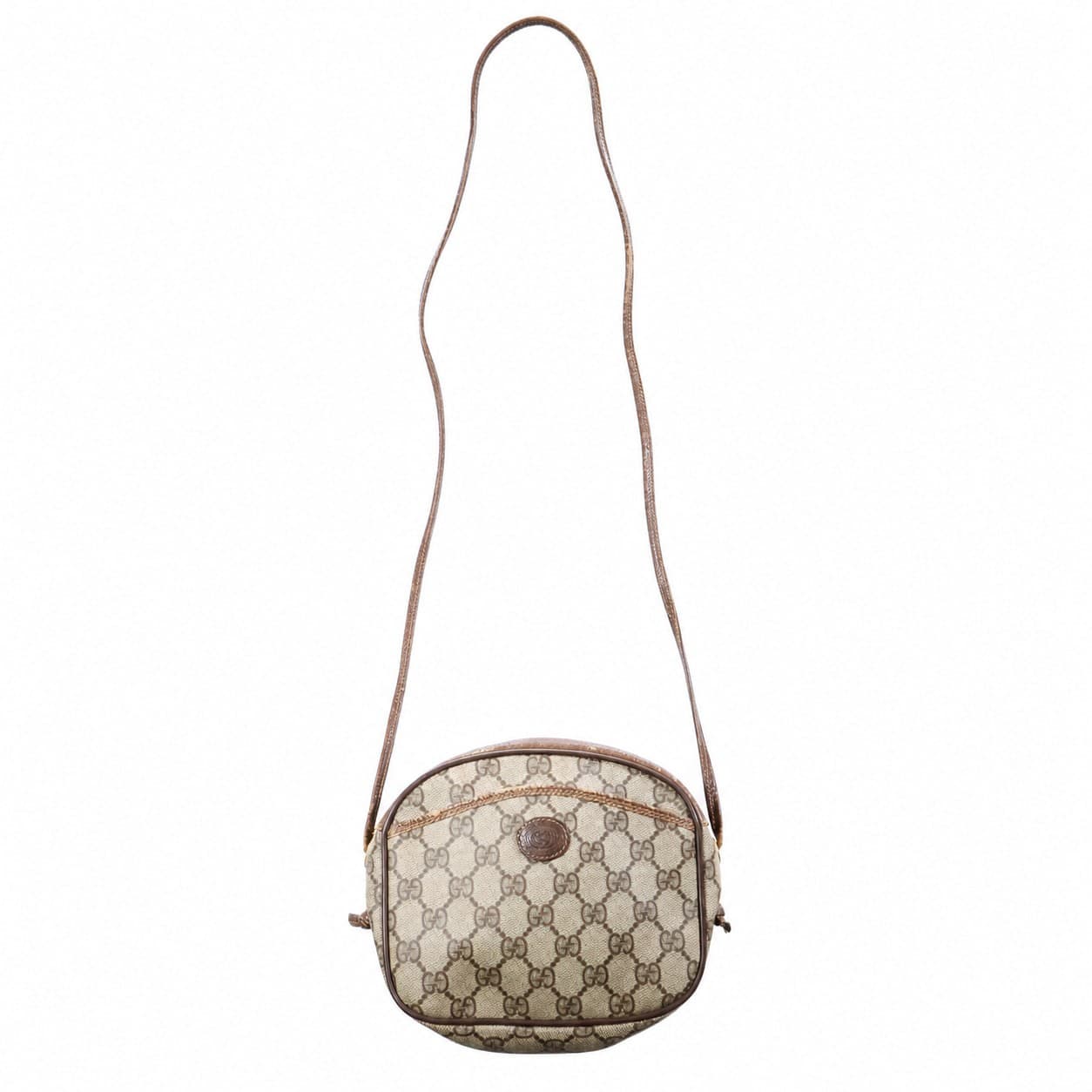 Gucci GG Supreme Canvas Crossbody Shoulder Bag Purse Beige Brown Leather