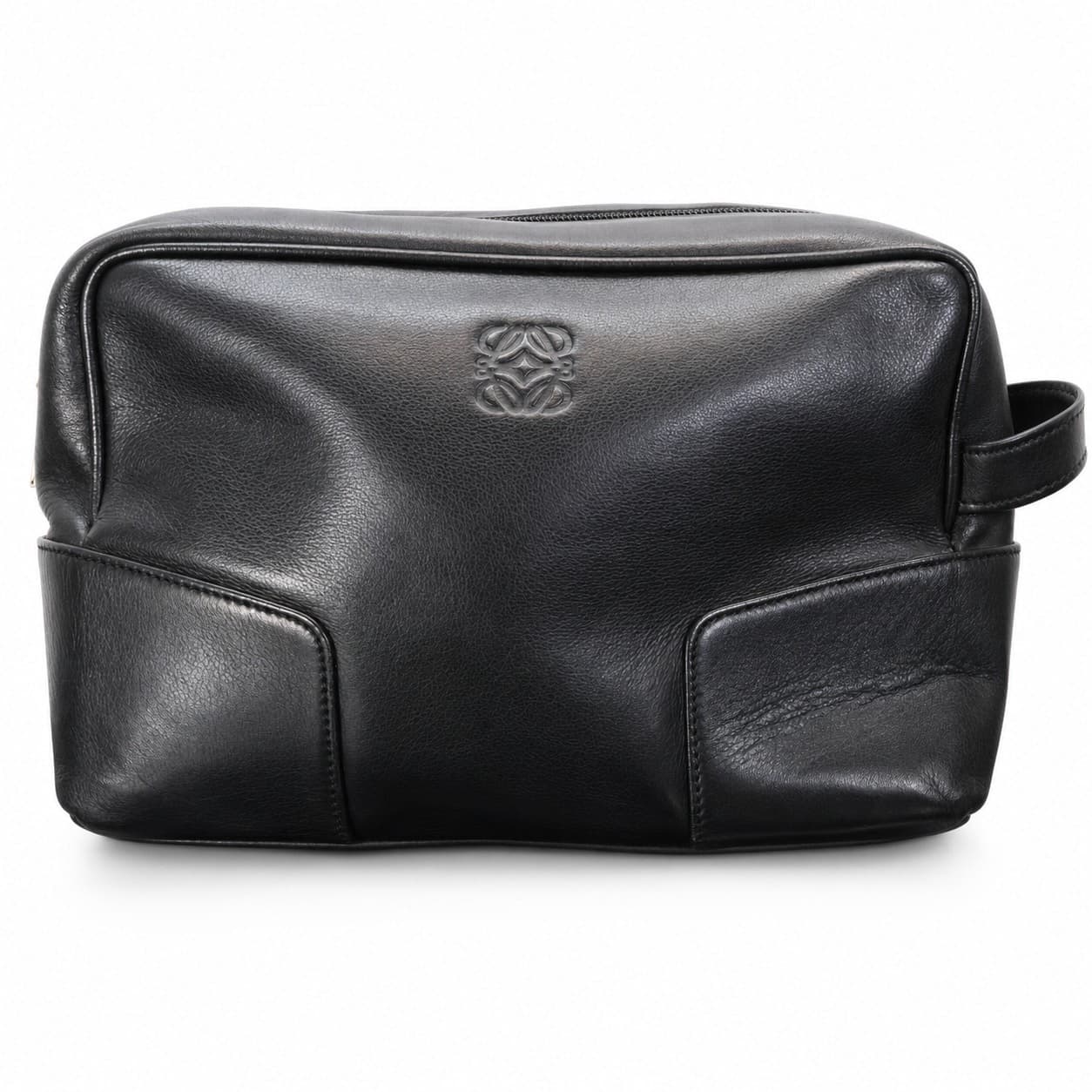 Loewe Black Leather Anagram Toiletry Bag Travel Wash Case Men's
