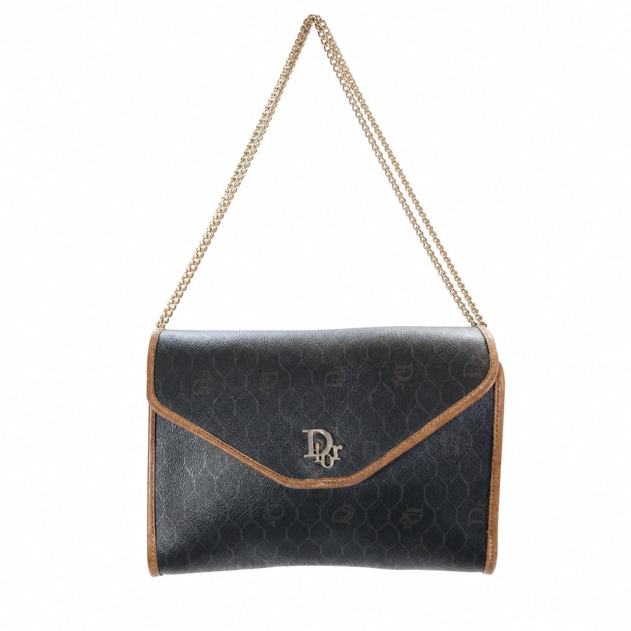 Christian Dior Honeycomb Monogram Canvas Leather Shoulder Bag Handbag Purse