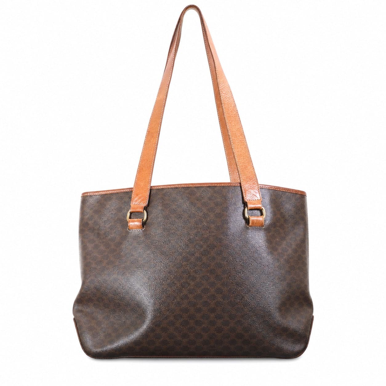 Céline Macadam Monogram Canvas Tote Shoulder Bag Handbag Purse Brown Leather