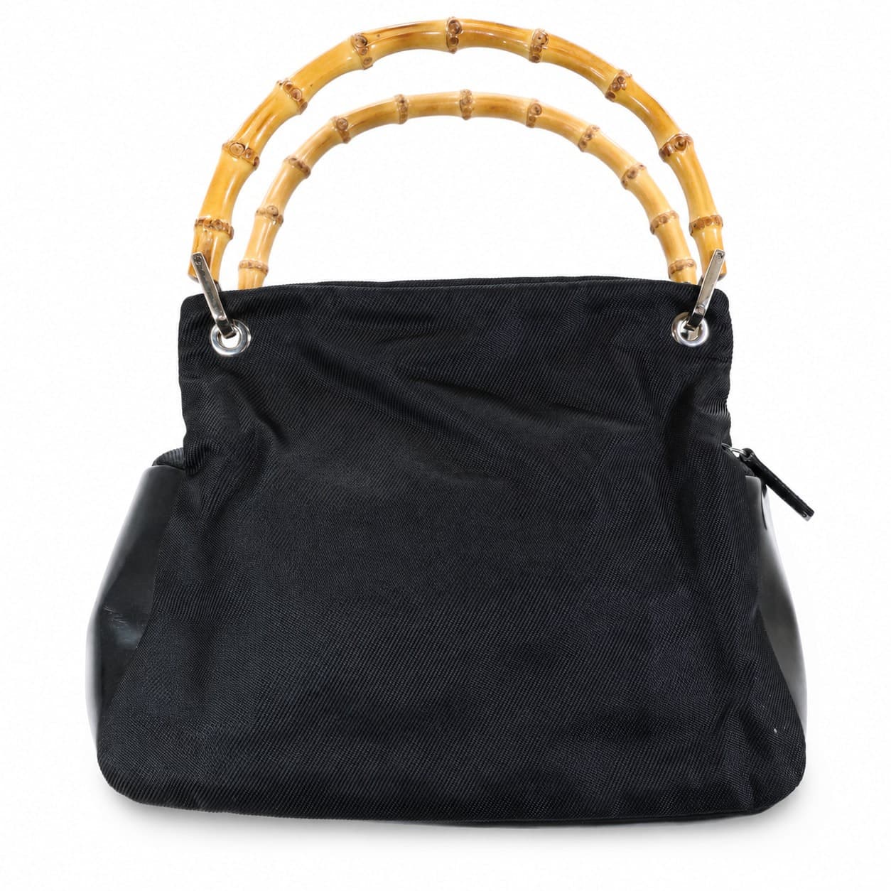Gucci Bamboo Top Handle Bag Handbag Purse Black Nylon Patent Leather handbags auction at Alighieri's