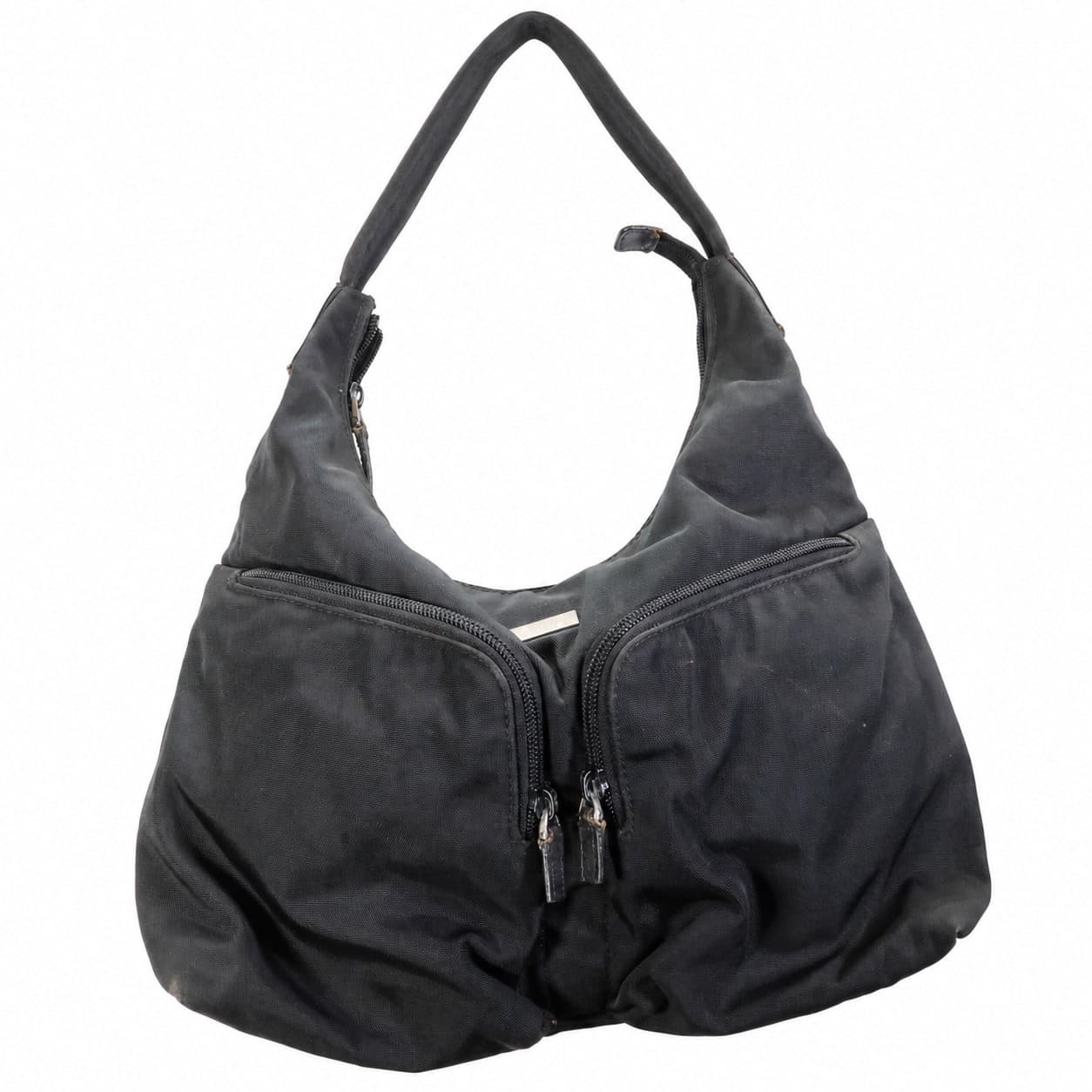 Gucci Black Nylon Canvas Hobo Shoulder Bag Purse Handbag