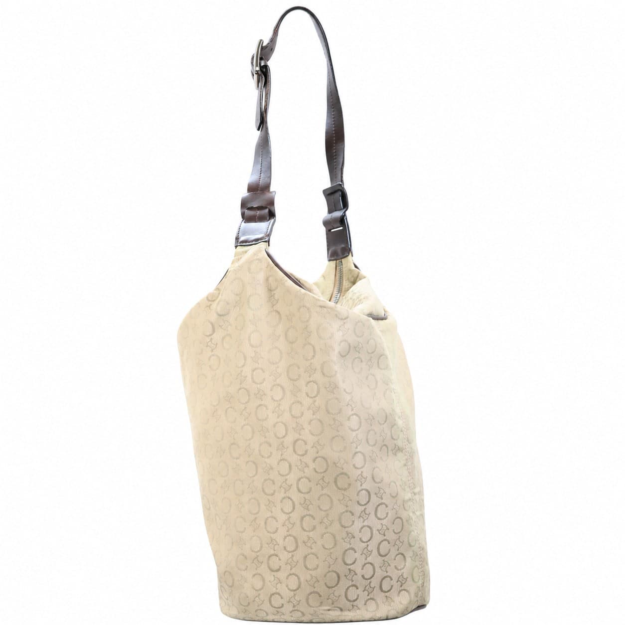 Celine Macadam Monogram Canvas Leather Bucket Bag Shoulder Bag Purse Beige