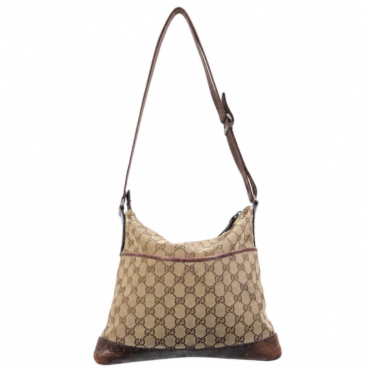 Gucci GG Canvas Suede Hobo Shoulder Bag Crossbody Purse Beige Brown