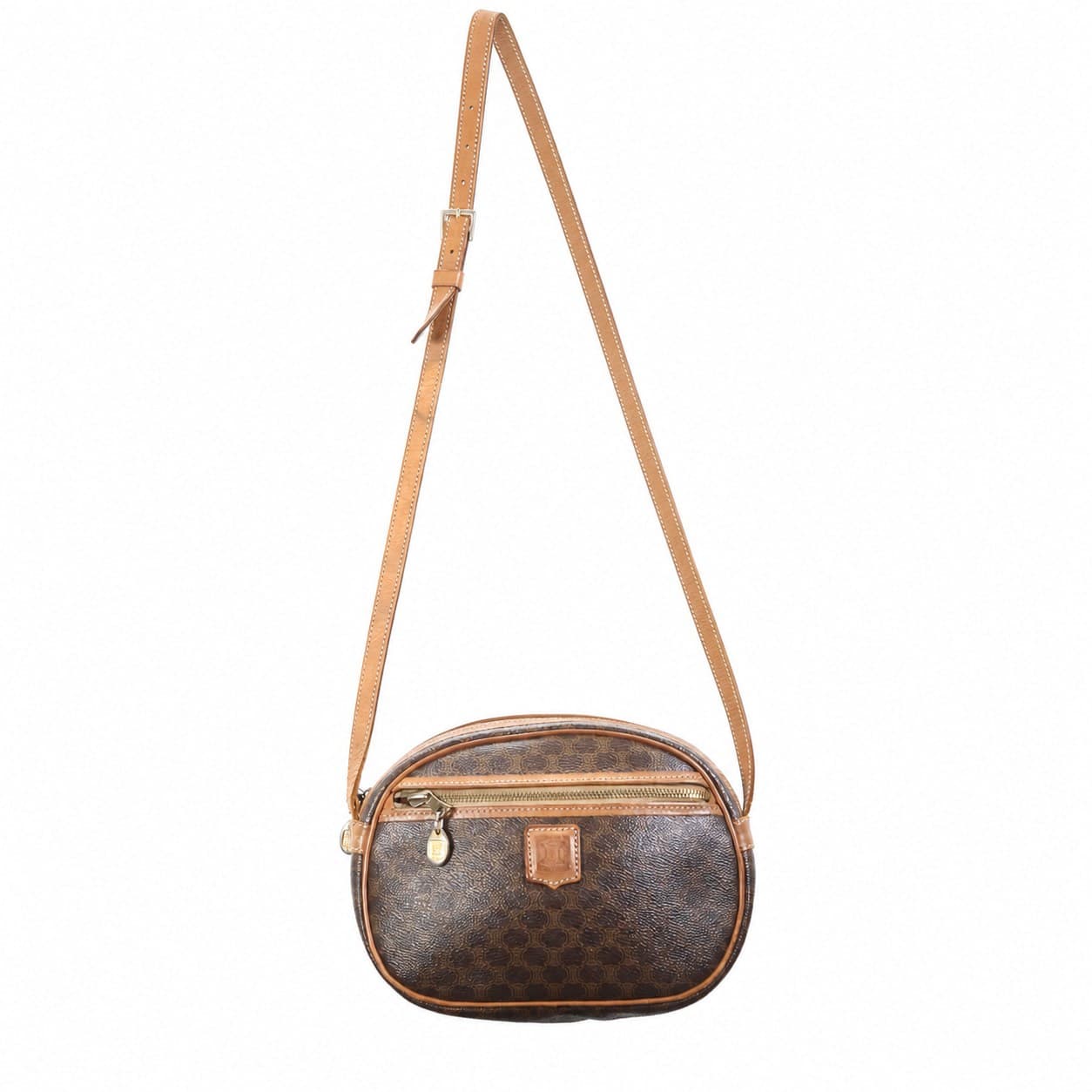 Céline Macadam Monogram Canvas Leather Crossbody Shoulder Bag Brown
