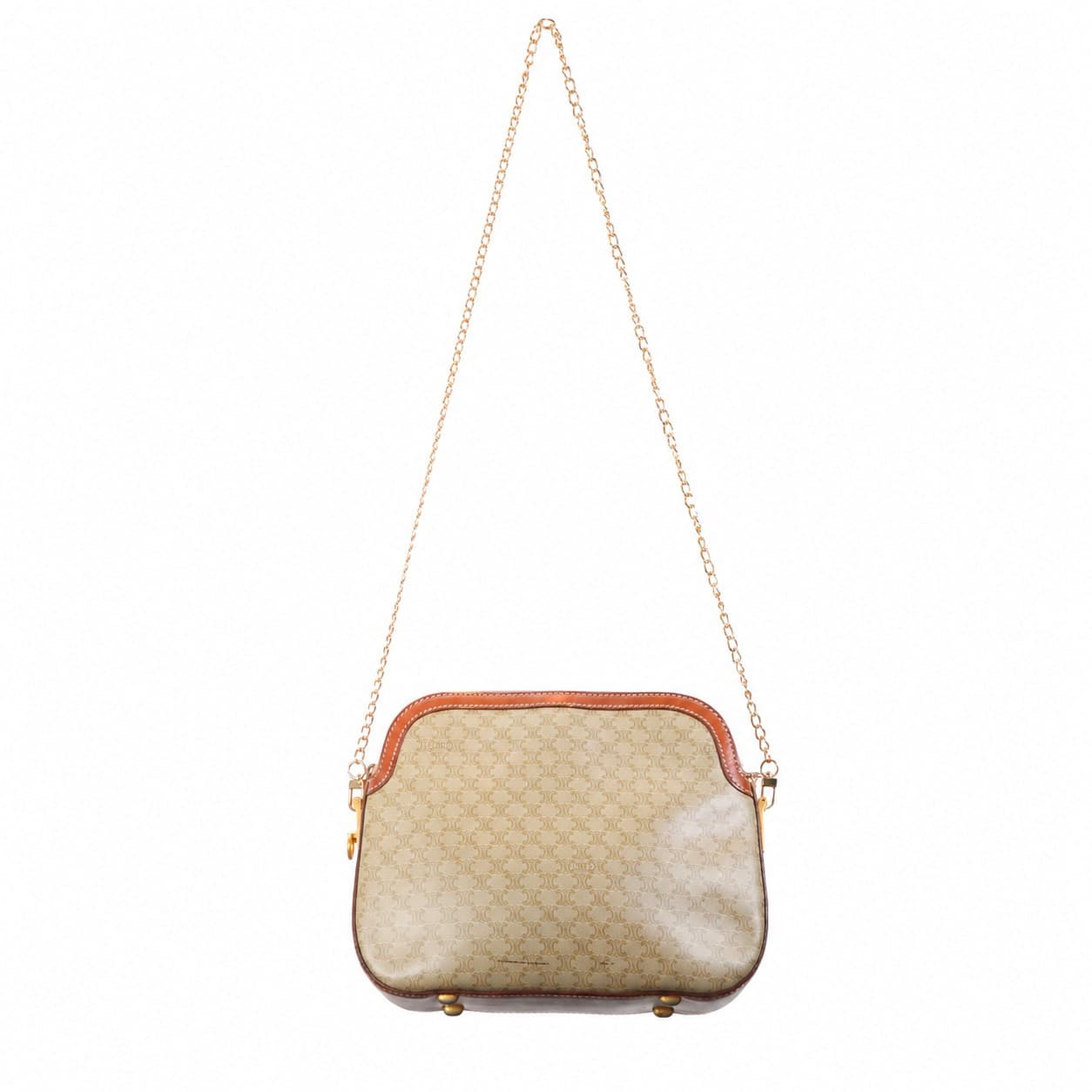 Céline Macadam Canvas Leather Crossbody Shoulder Bag Beige Tan Gold Hardware
