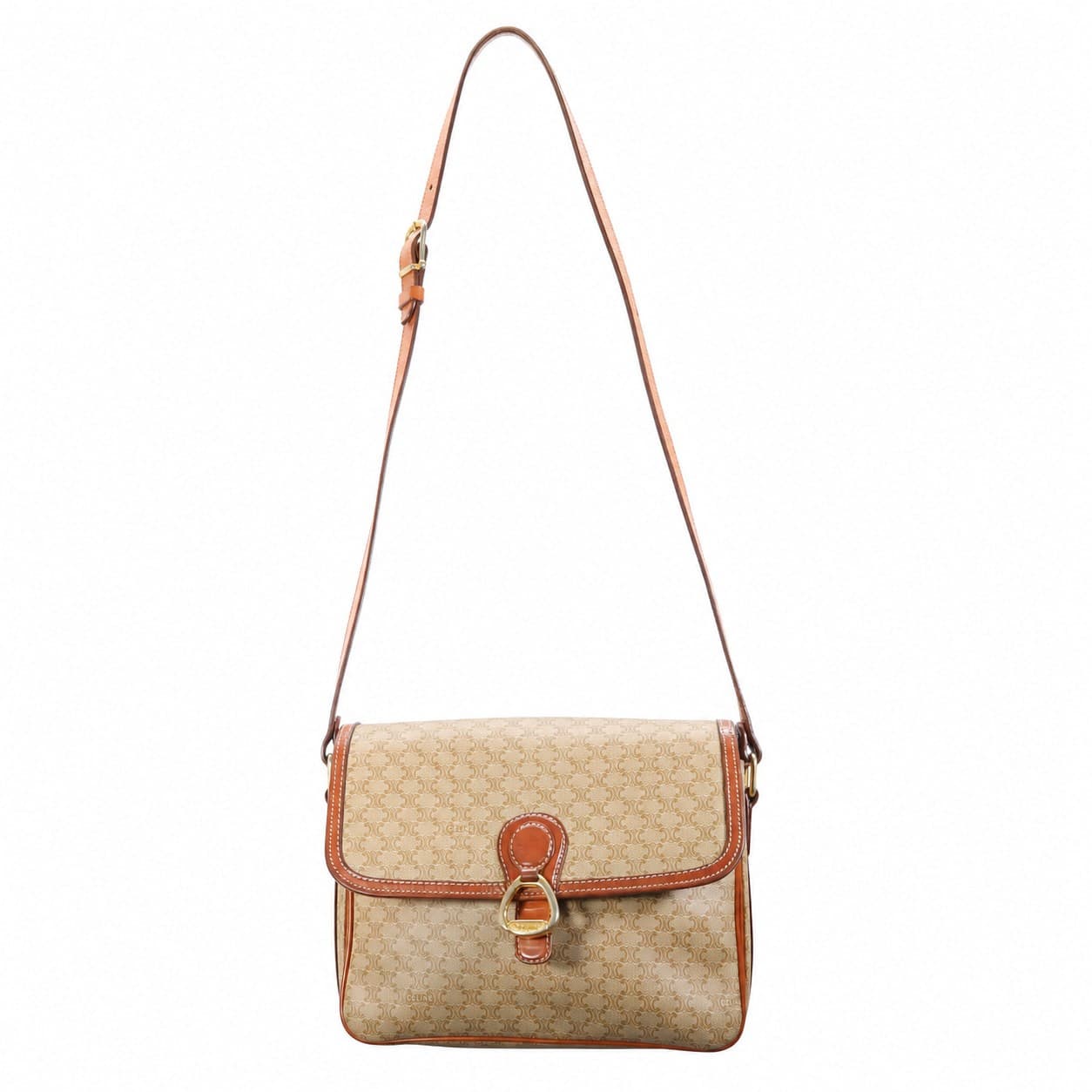 Celine Macadam Monogram Canvas Leather Crossbody Shoulder Bag Handbag Purse