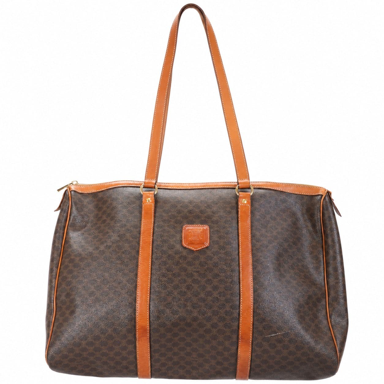 Céline Macadam Monogram Coated Canvas Leather Tote Shoulder Bag Handbag Brown