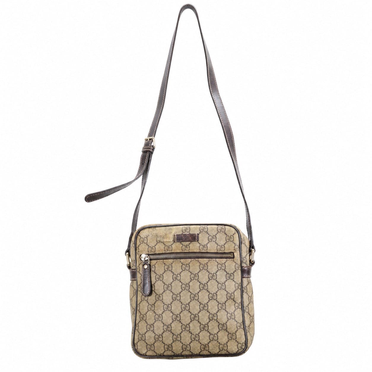 Gucci GG Supreme Canvas Leather Crossbody Messenger Shoulder Bag Beige Brown