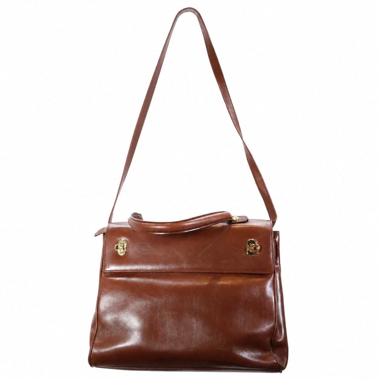 Salvatore Ferragamo Brown Leather Gancini Shoulder Bag Handbag Purse