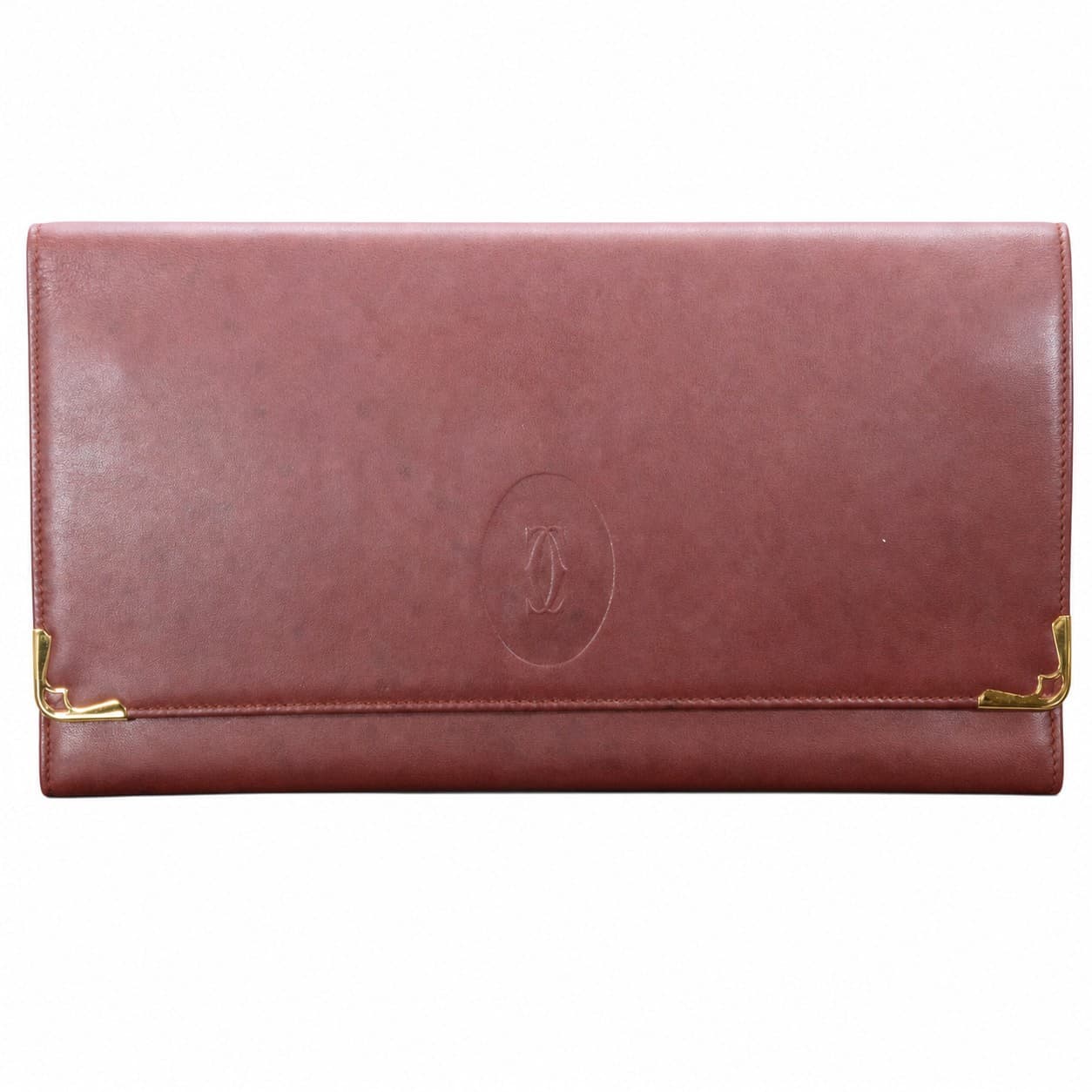 Cartier Must De Cartier Burgundy Leather Clutch Wallet Gold Hardware