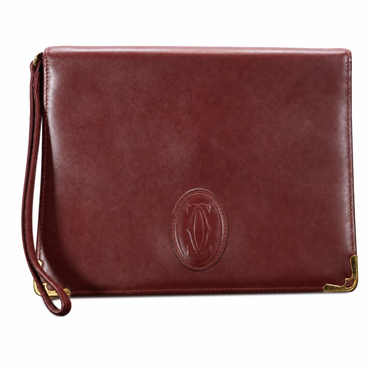 Cartier Burgundy Leather Portfolio Clutch Handbag Purse Bag Wristlet