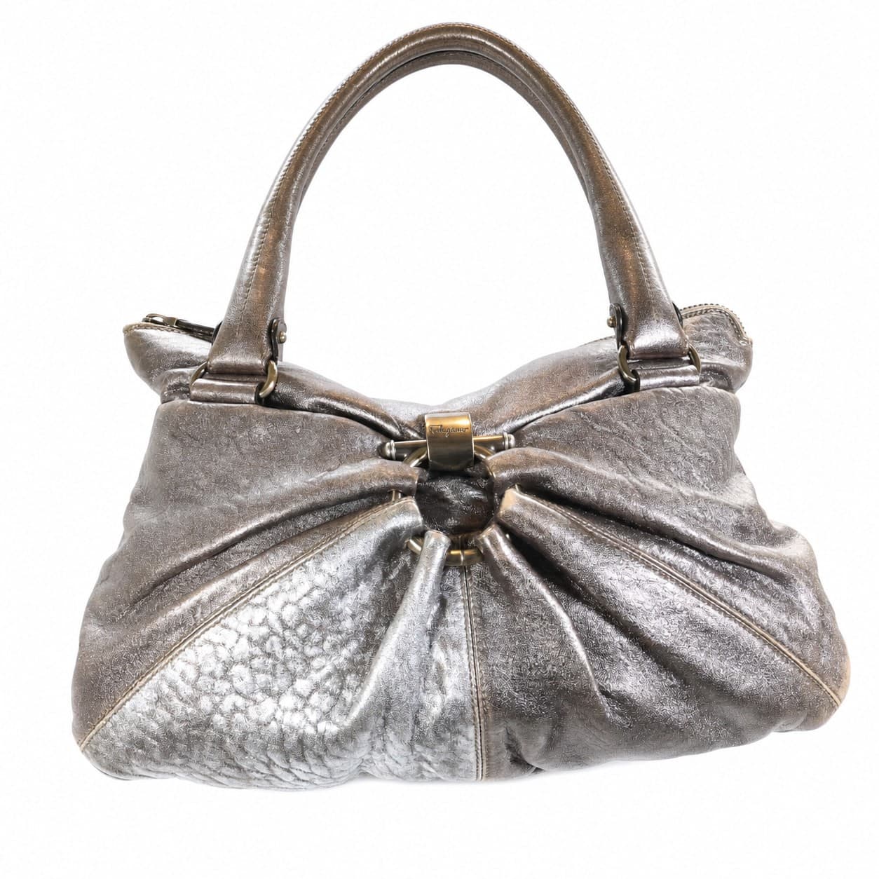 Salvatore Ferragamo Metallic Leather Hobo Shoulder Bag Handbag Purse