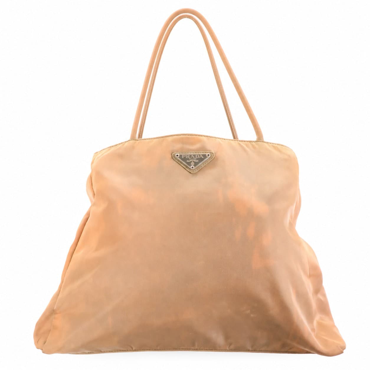 Prada Tessuto Nylon Shoulder Bag Tote Handbag Purse Tan Beige Leather