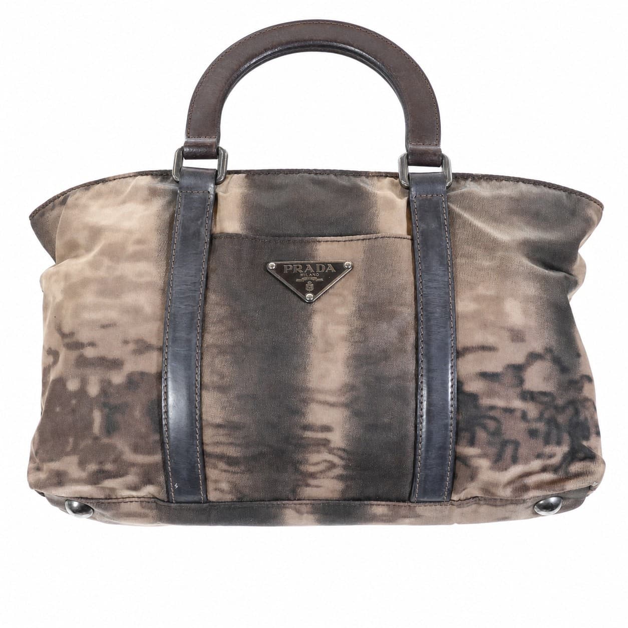 Prada Camouflage Canvas Leather Tote Handbag Purse Bag Top Handle