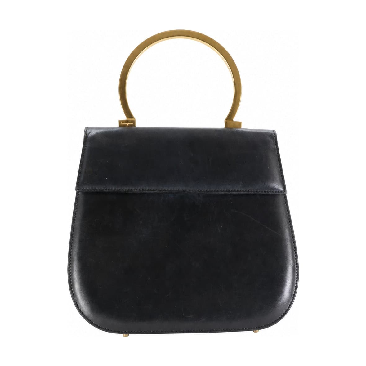 Salvatore Ferragamo Black Leather Handbag Purse Bag Top Handle