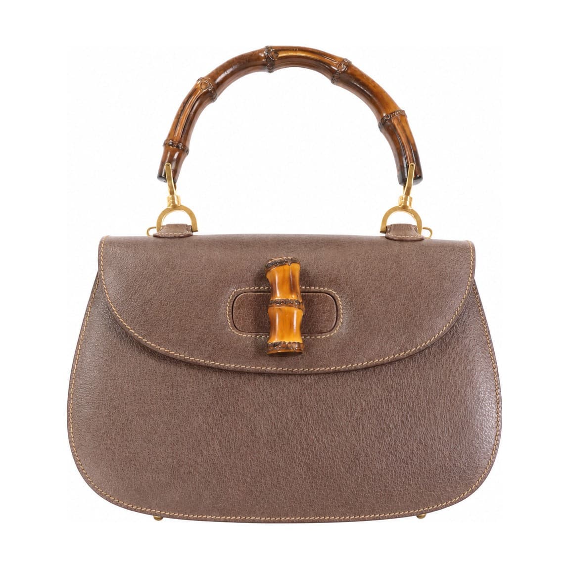 Gucci Bamboo Brown Leather Handbag Purse Bag Top Handle Satchel