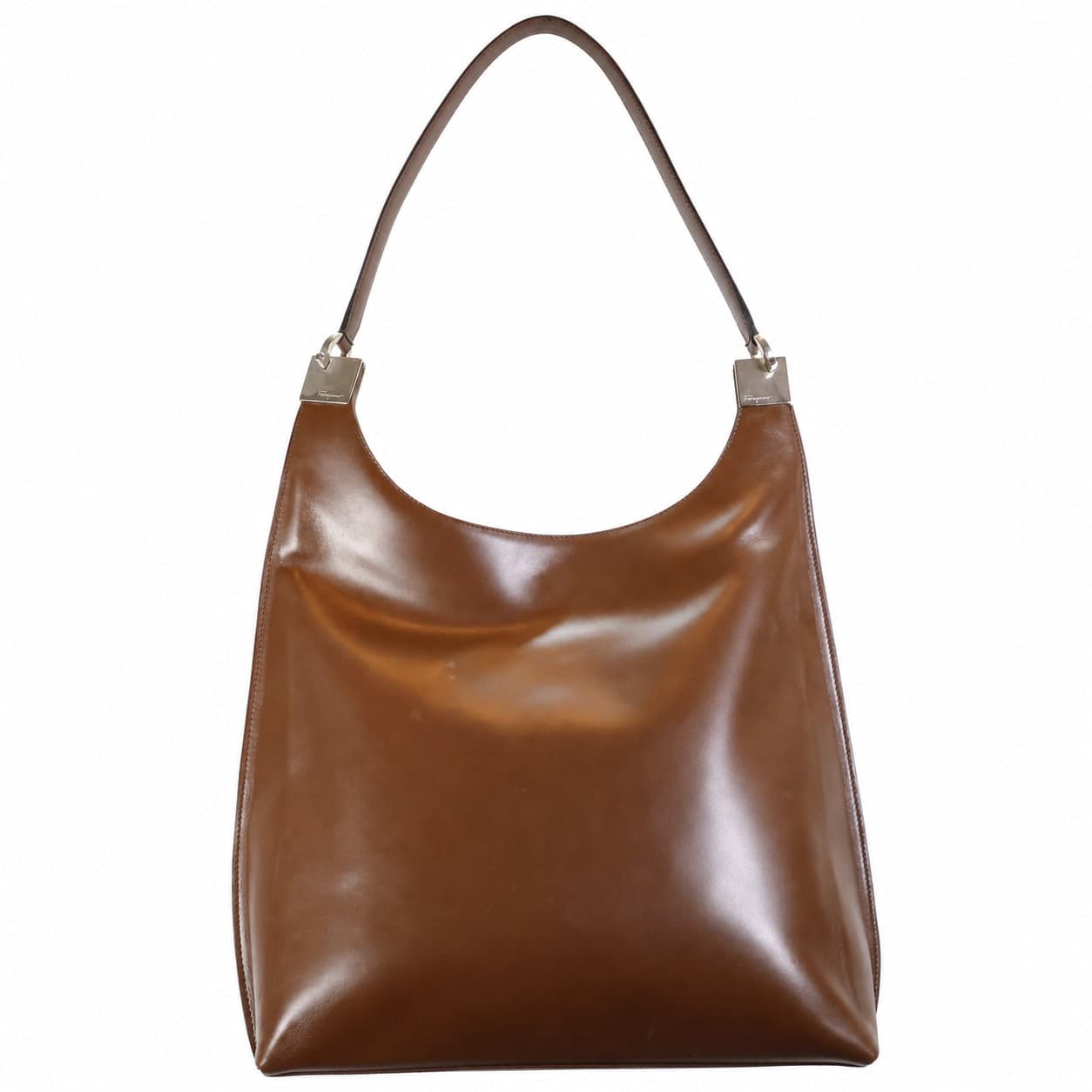 Salvatore Ferragamo Brown Leather Gancini Hobo Shoulder Bag Handbag Purse