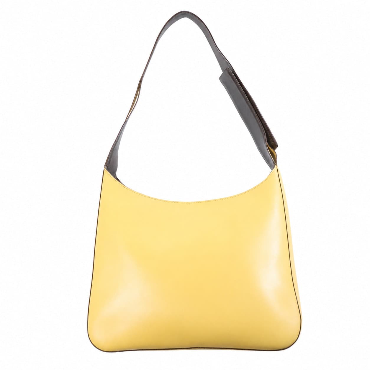 Prada Yellow Leather Hobo Shoulder Bag Handbag Purse Brown Strap
