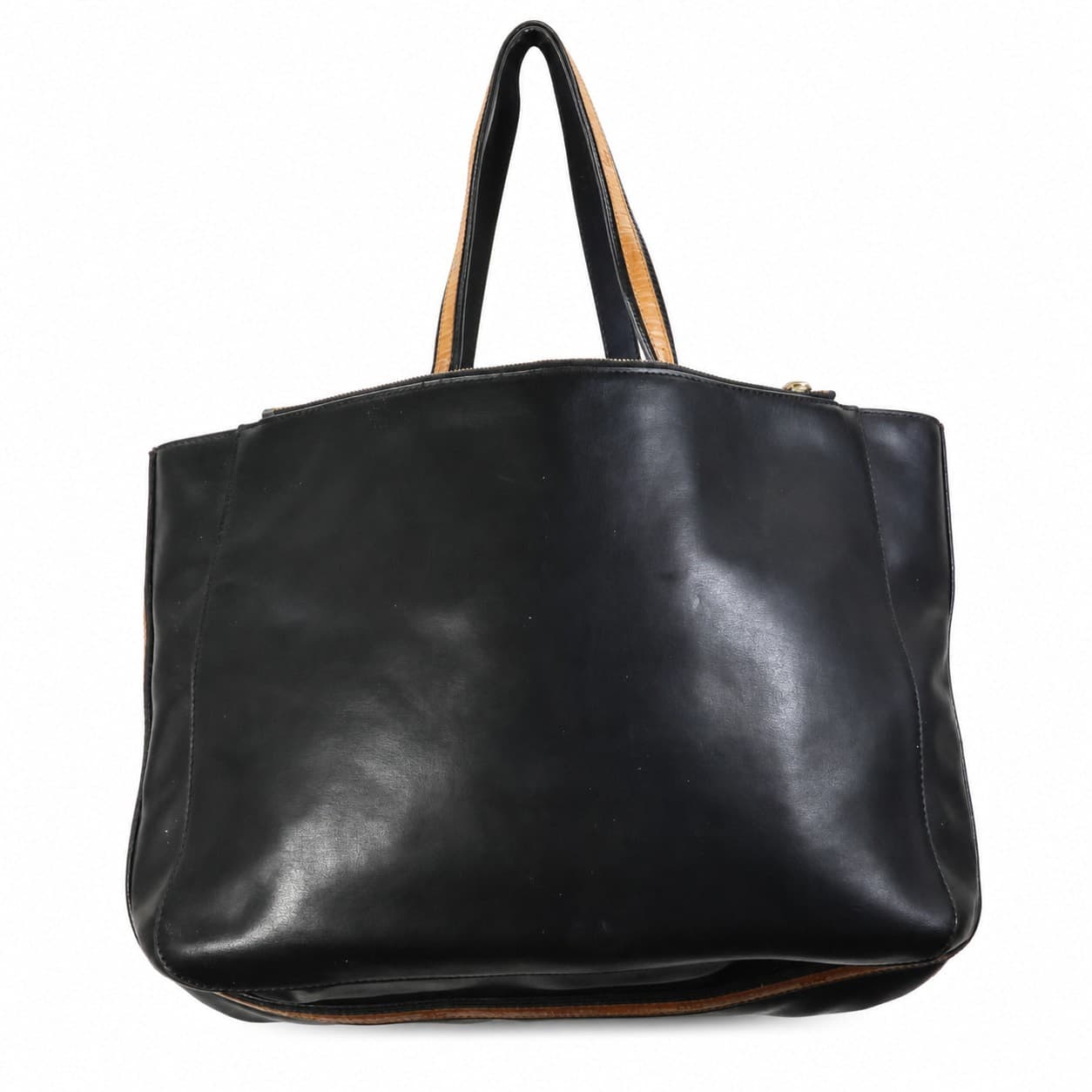 Chloé Black Leather Shoulder Bag Tote Handbag Purse Tan Trim Gold Hardware