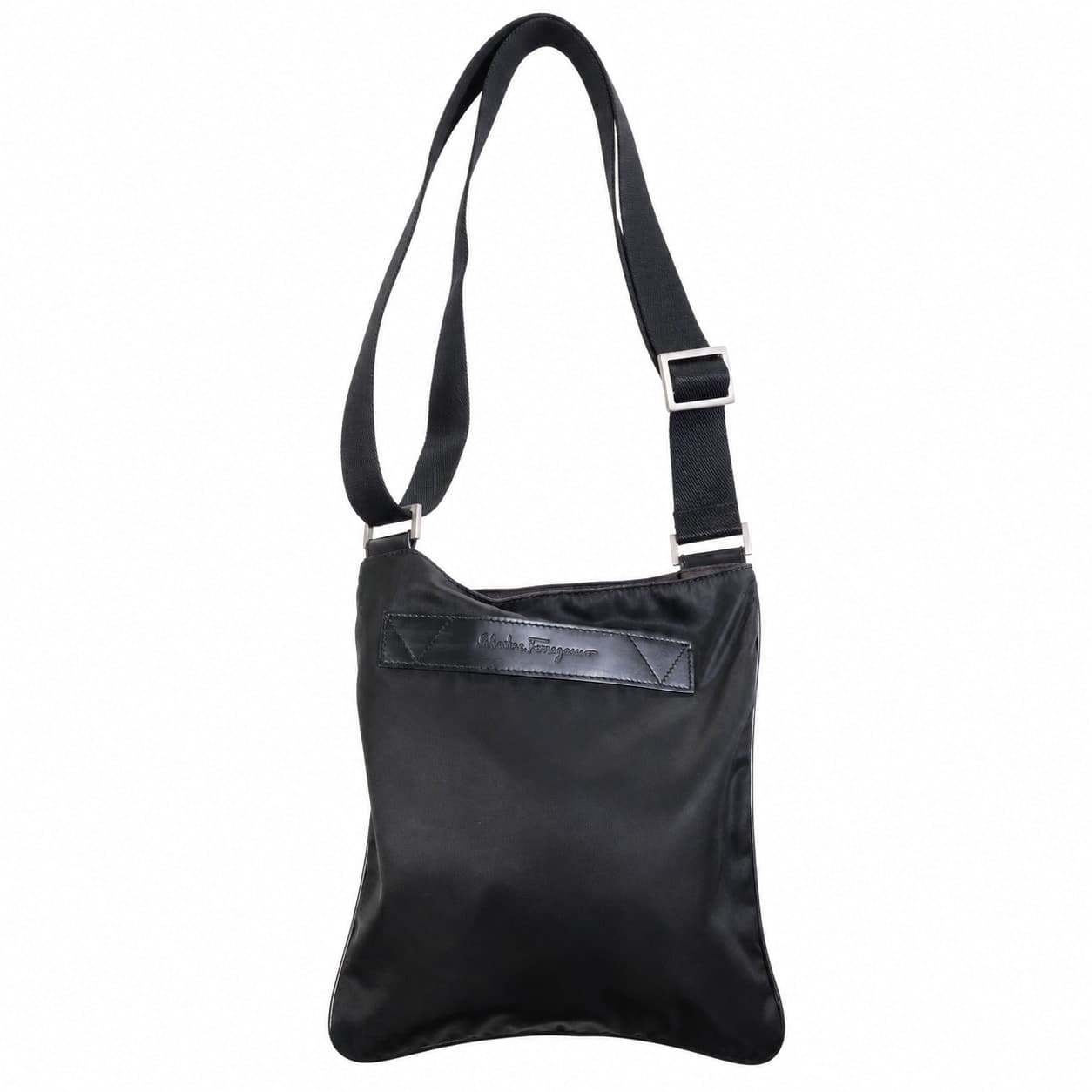 Salvatore Ferragamo Black Nylon Leather Crossbody Messenger Bag Shoulder Bag