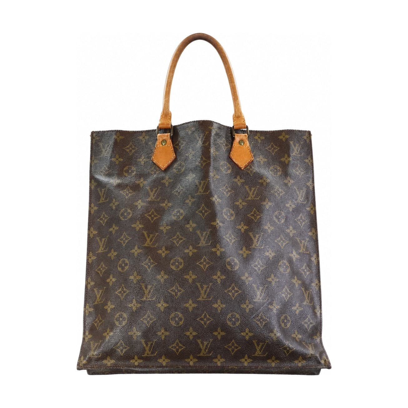 Louis Vuitton Sac Plat Monogram Canvas Tote Bag Handbag Purse Brown